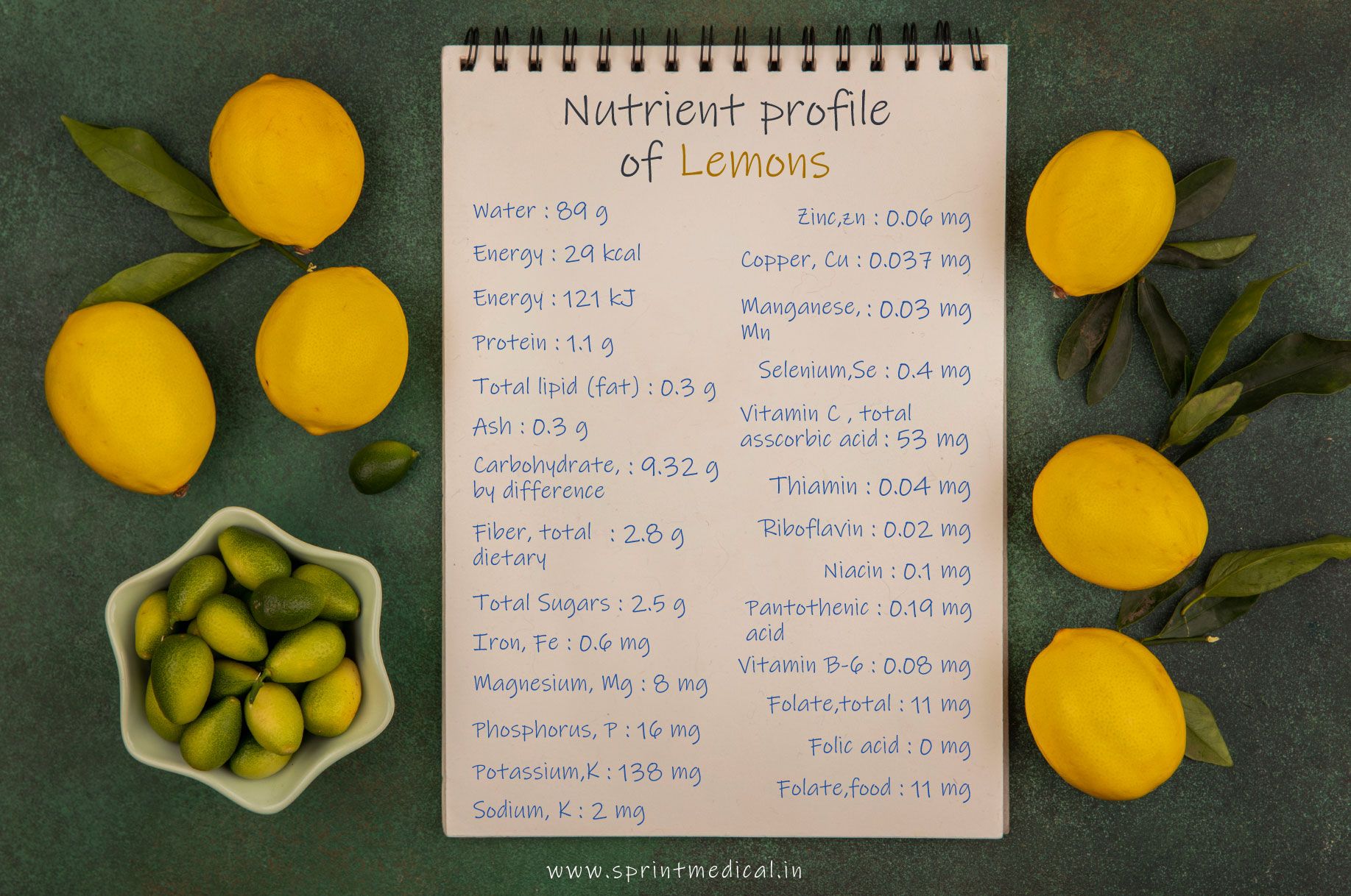 Nutrient profile of lemons